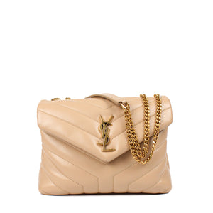 SAINT LAURENT - Loulou small en cuir matelassé beige