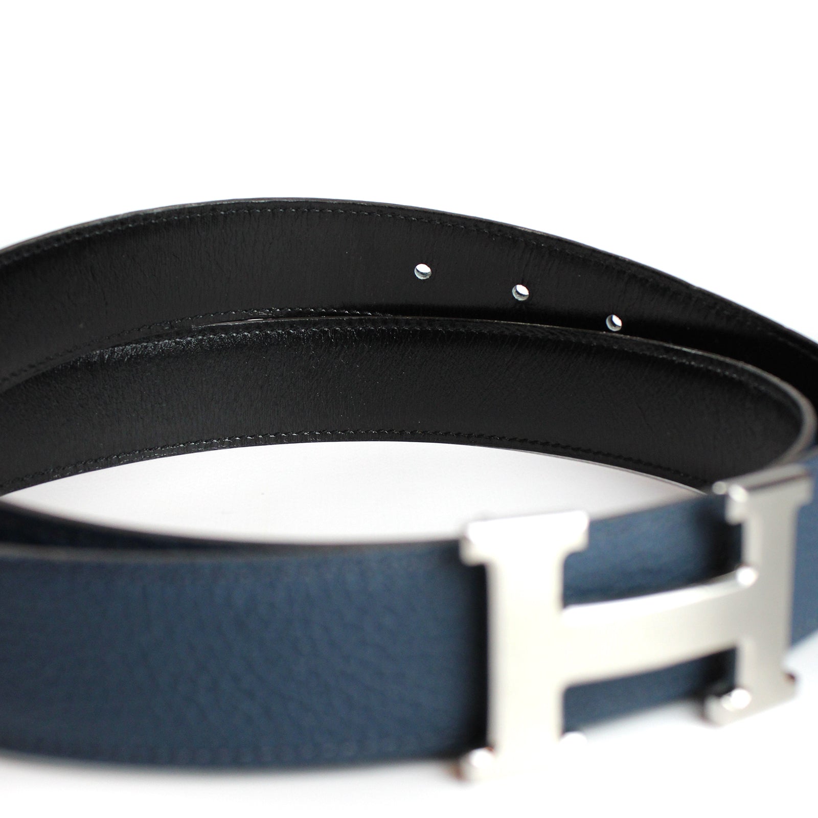 HERMÈS - Reversible belt with silver buckle (T95)