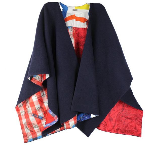 HERMÈS - Cape réversible en cachemire et soie "petit h"