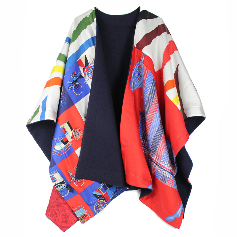 HERMÈS - Cape réversible en cachemire et soie "petit h"